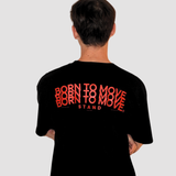 STAND BORN TO MOVE LINE LOGO TEE - RED ON BLACK (Lightweight cotton)