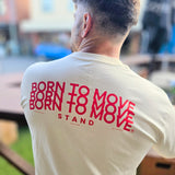 STAND BORN TO MOVE LINE LOGO TEE - RED ON CREAM (Lightweight cotton)