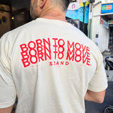 STAND BORN TO MOVE LINE LOGO TEE - RED ON CREAM (Lightweight cotton)