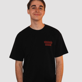 STAND BORN TO MOVE LINE LOGO TEE - RED ON BLACK (Lightweight cotton)