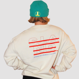 CROSS FLEECE SWEATER - BLUE ON NATURAL