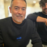 CROSS FLEECE SWEATER - BLUE ON BLACK