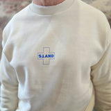CROSS FLEECE SWEATER - BLUE ON NATURAL