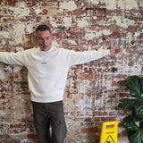 CROSS FLEECE SWEATER - BLUE ON NATURAL