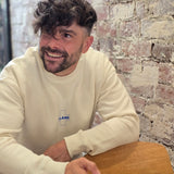 CROSS FLEECE SWEATER - BLUE ON NATURAL