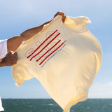 CROSS COTTON TEE - BLUE ON CREAM