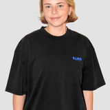 WOMEN'S SIMPLE LOGO TEE - BLUE ON BLACK WASH (Premium thick cotton)