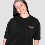 WOMEN'S SIMPLE LOGO TEE - ORANGE ON BLACK WASH (Premium thick cotton)
