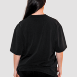 WOMEN'S SIMPLE LOGO TEE - ORANGE ON BLACK WASH (Premium thick cotton)
